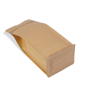 liggande flatbottnad papperspåse med zipper och valv